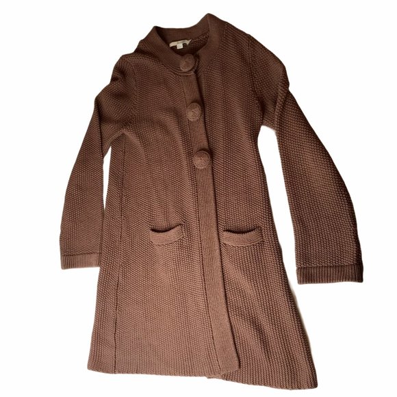 Boden Chunky Knit Sweater Cardigan. 100% Cotton.Long. Brown